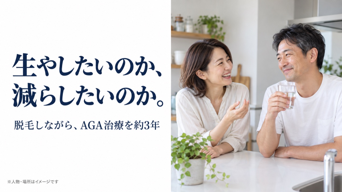生やしたいのか、減らしたいのか。脱毛しながら、AGA治療を約3年。人物・場所はイメージです。