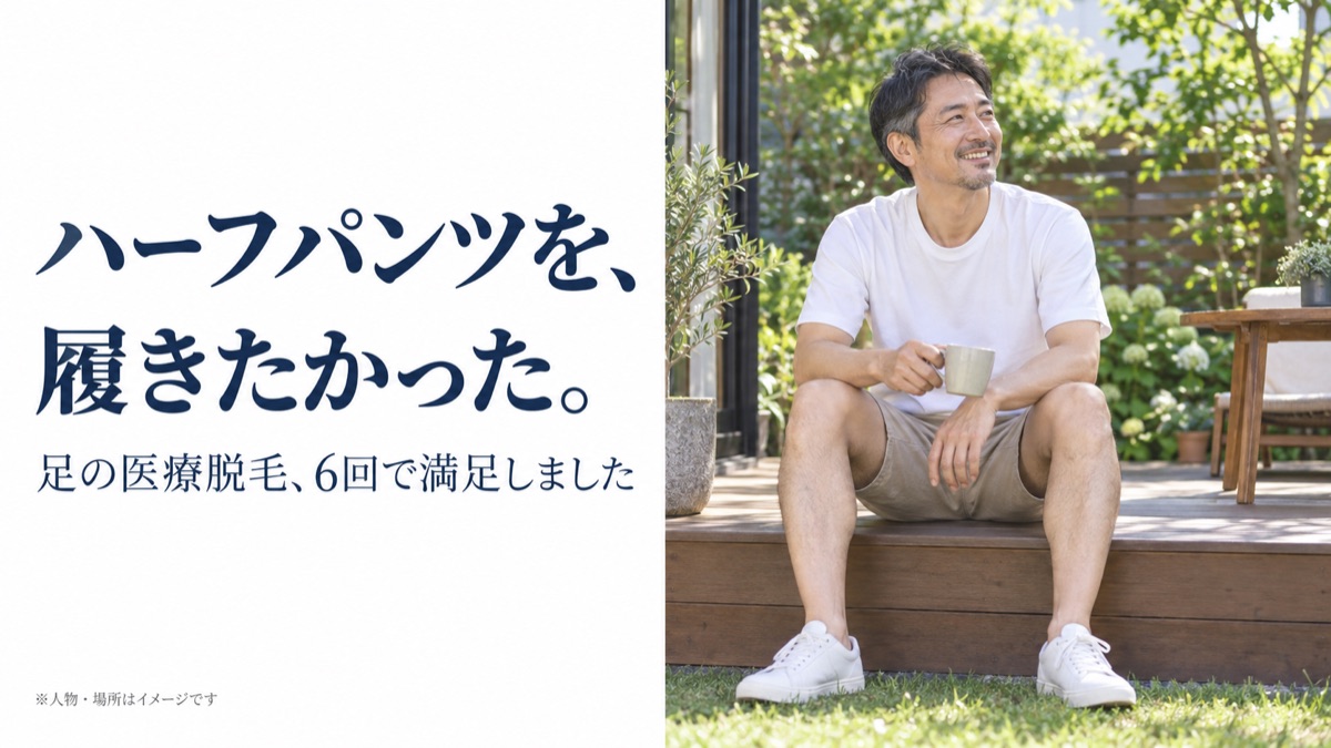 ハーフパンツを、履きたかった。足の医療脱毛、6回で満足しました。人物・場所はイメージです。