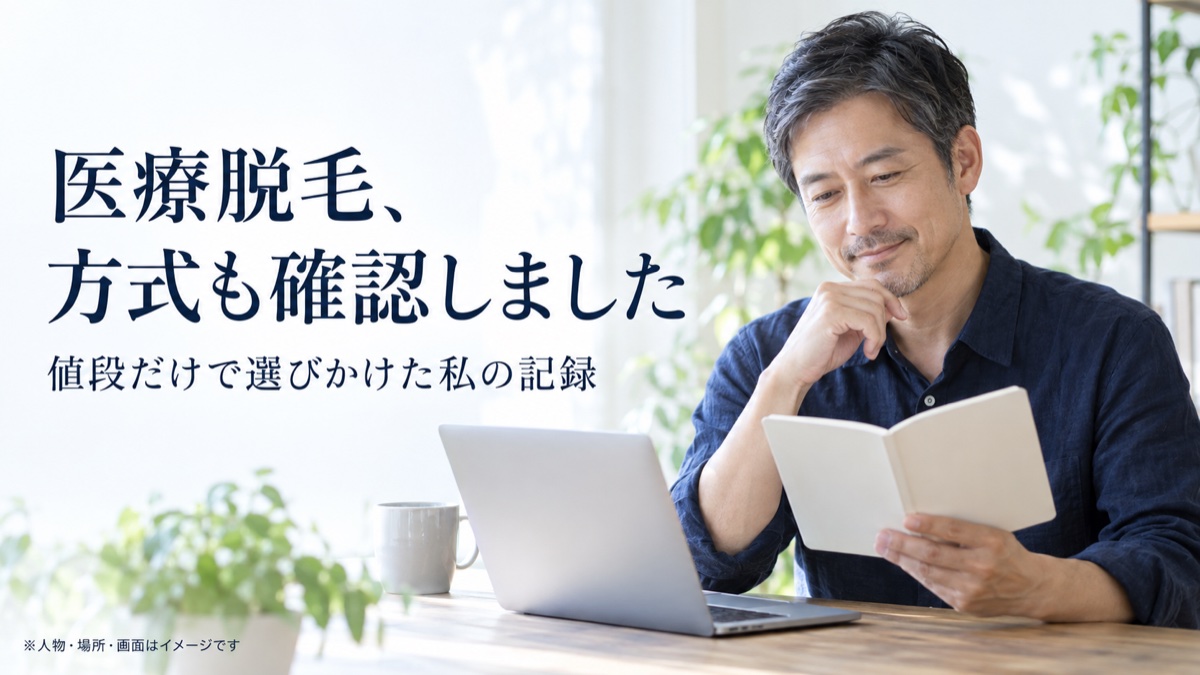 医療脱毛、方式も確認しました 値段だけで選びかけた私の記録。人物・場所・画面はイメージです。